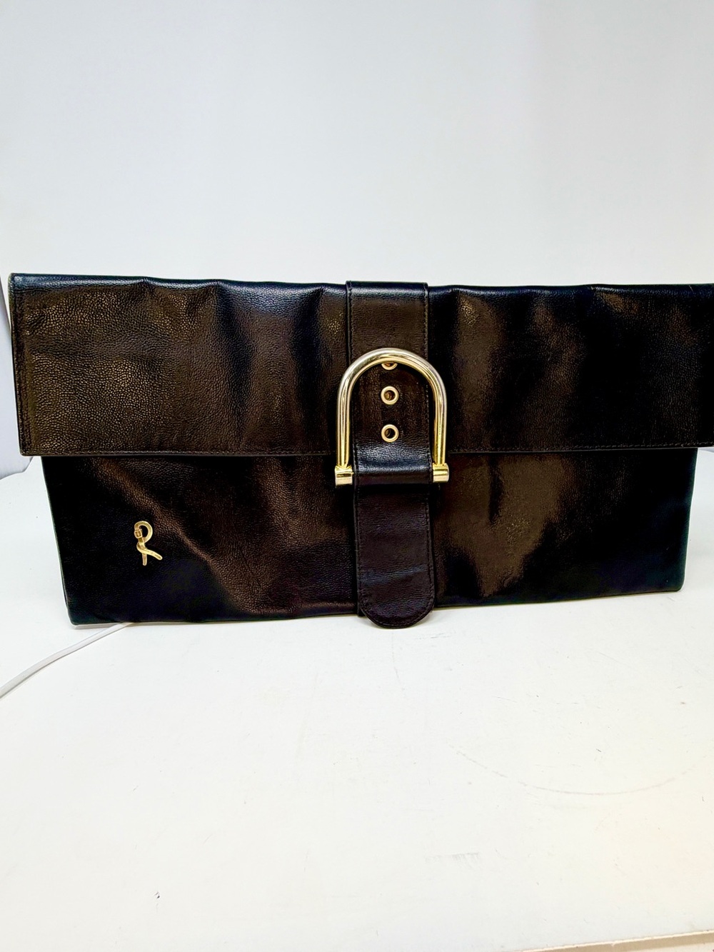Roberta di Camerino Black Leather Belted Clutch Bag Vintage - Picture 2 of 15